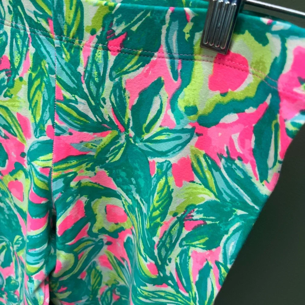 Lilly Pulitzer Girls XL Capri Leggings‎ Pink Green Print Tie Hem Activewear